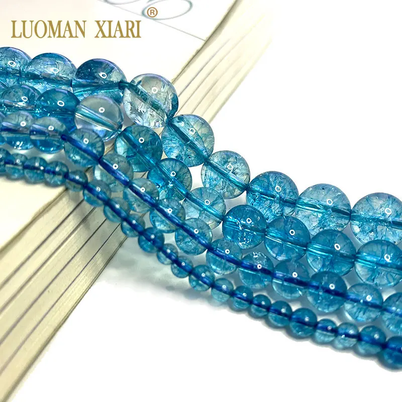 1pcs Aquamarine Gemstone Loose bead 15" DIY Hole Beaded Shining Spacer Colorful 