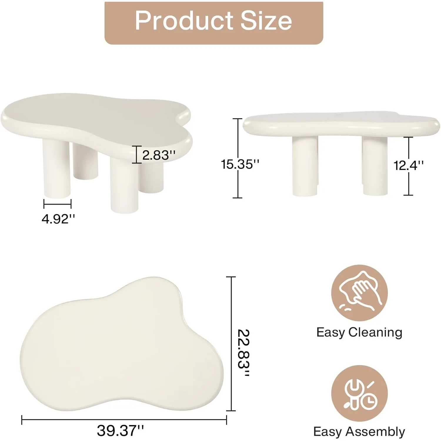 White Cloud Coffee Table, Cute End Modern Coffee Table, Cartoon Coffee Table, Cream White 3