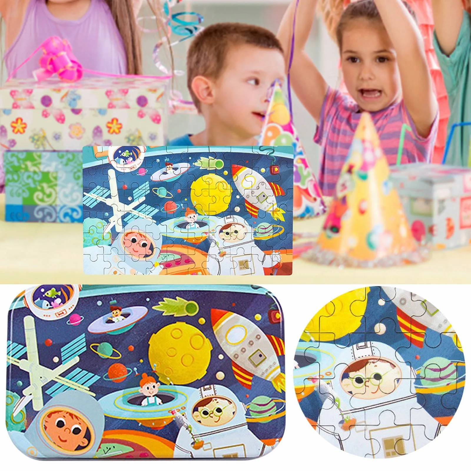 60 Pieces Of Box Puzzle For Children Preschool Education Anime Cartoon Wooden Puzzle Toys Space Astronauts Cabins