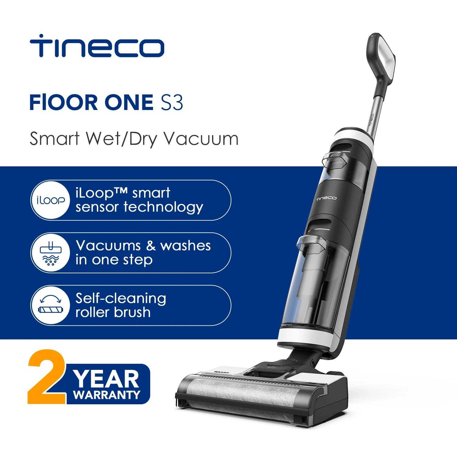 Tineco 플로어 원 S3 진공 청소기, 스마트 워셔, 바닥 무선 습식 건식 걸레, 무선 셀프 클리닝 가전 제품
