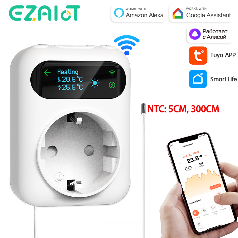 WiFi Tuya Socket Thermostat Plug 220V Digital Temperature Controller Remote Timer Switch Cooling Heating Outlet Alexa Google