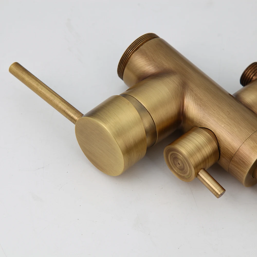 KEMAIDI Antique Brass Bathtub Shower Faucet Set Floor Standing Shower Systerm with 360 Swivel Spout Bathroom Bath Bathtub Mixer 5