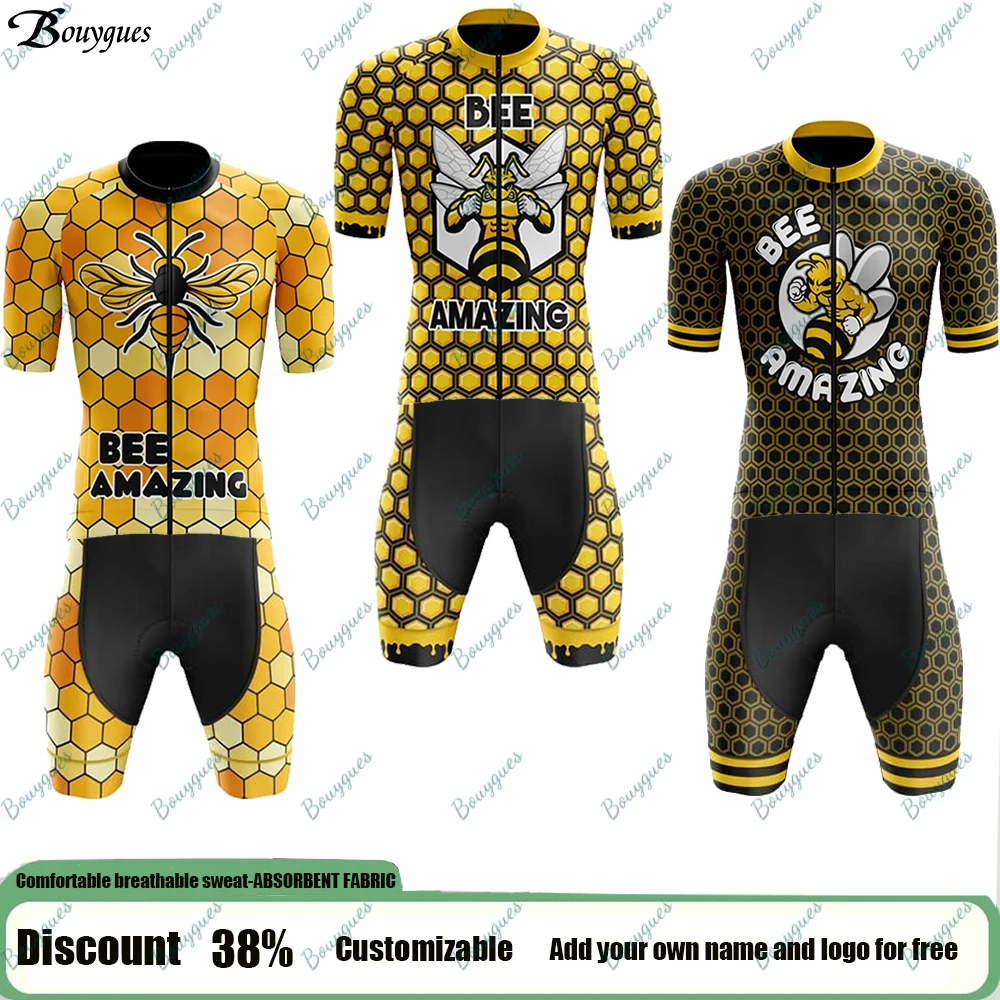 Bee AMAZING Cycling Jersey And Bib Shorts Set Men Short Sleeve Cycling Set Ciclismo Clothes Bike Clothing Sports