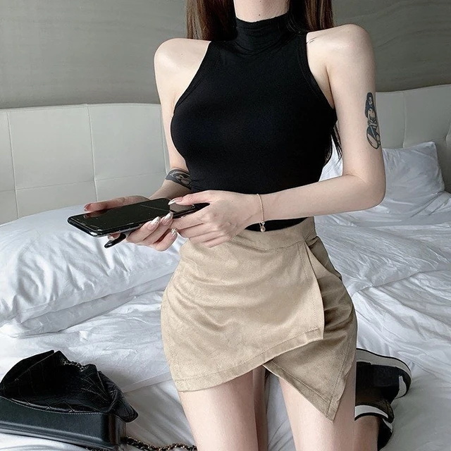 Sexy Tank Top Solid Halter Crop Tops Women Summer Camis Turtleneck Camisole Fashion Casual Tube Female Sleeveless Cropped Vest 2
