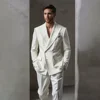 Men's Suits 2 Piece Set (Jacket+Pants) Peak Lapel Slim Wedding Ceremony Groom Best Tuxedo Elegant Party Solid Color Male Suit 1