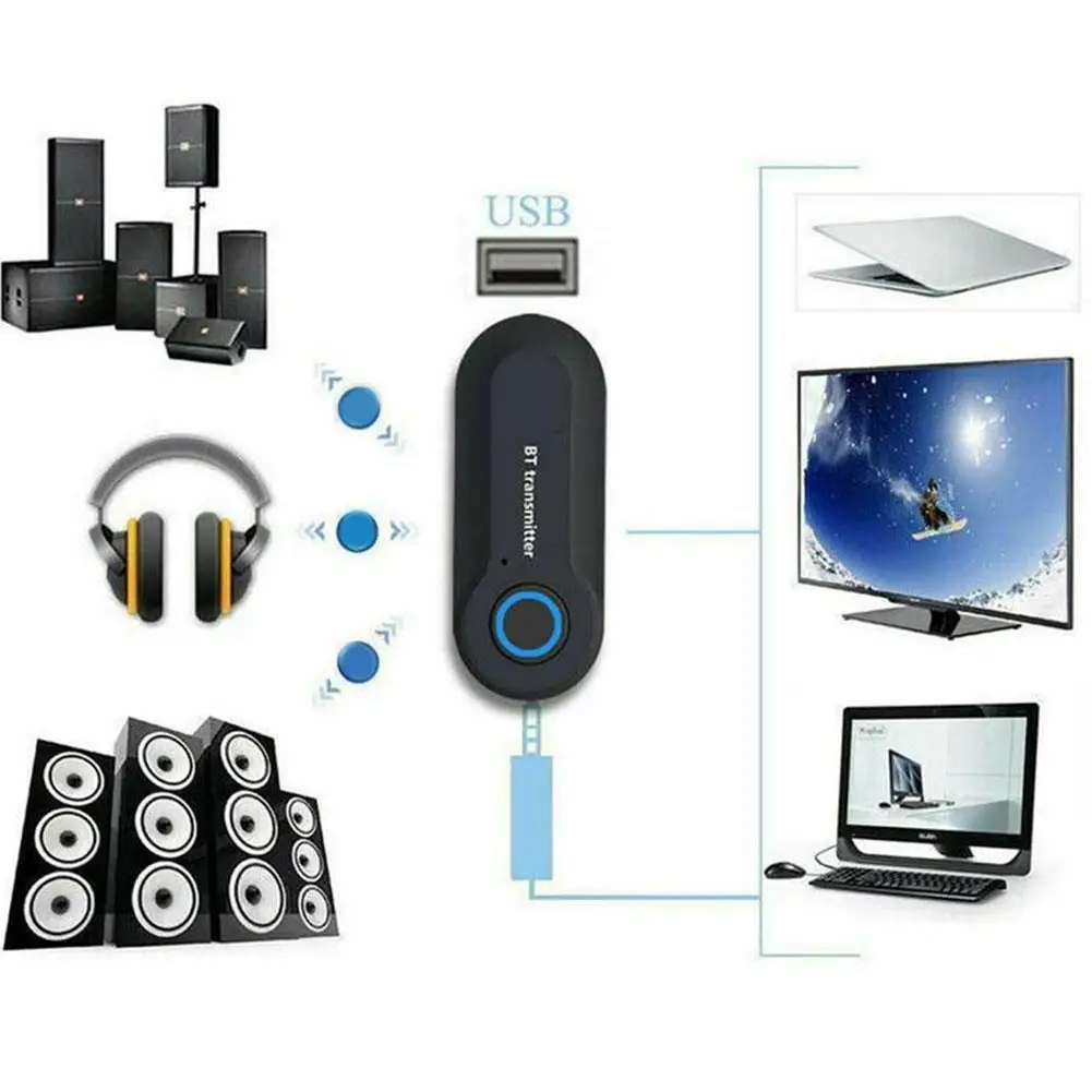 Bluetooth Transmitter Receiver Music Audio Adapter Headphones MP3 MP4 TV PC DVD Via 3.5mm Audio Cable RCA Cable