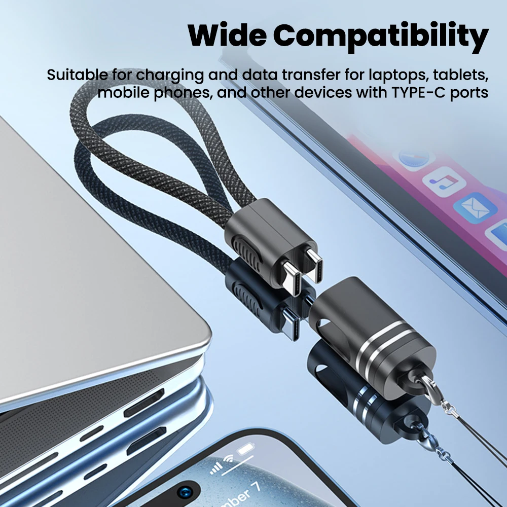 18CM 랜야드 USB 타입 C to 타입 C 케이블 PD 60W 고속 충전 휴대폰 파워뱅크 휴대용 키체인 USB C to C 짧은 데이터 케이블