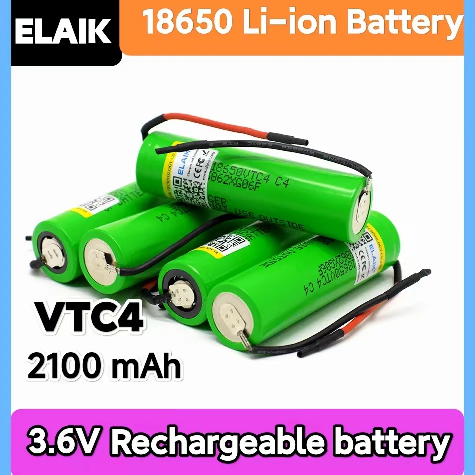 

20 шт. оригинальный US18650 VTC4 3,6 В 2100 мАч 18650 литиевый аккумулятор, зарядка электромобиля, электронная сигарета + силиконовый кабель