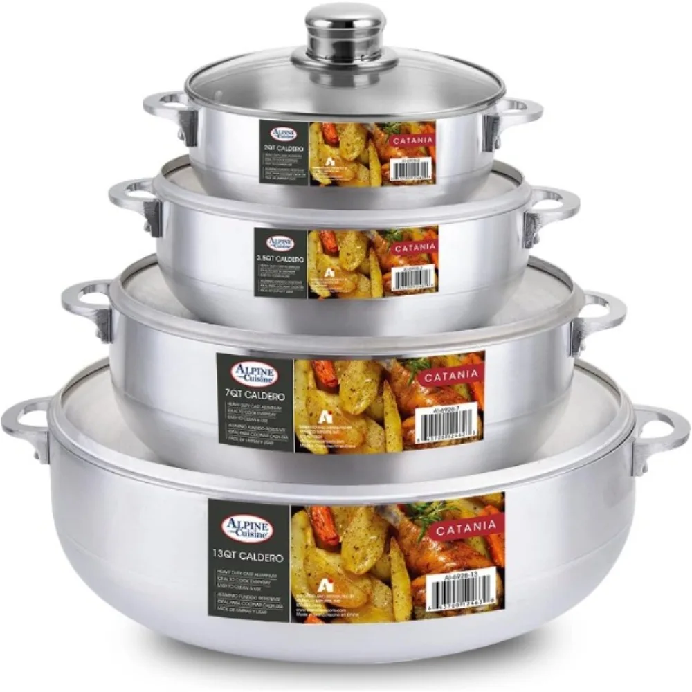8 Piece Set Aluminum Caldero Stock Pot with Glass Lid, Commercial Grade Cooking Dutch Oven，Glass Lid
