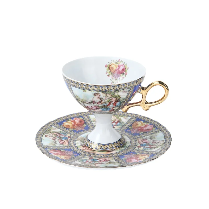 Ceramic Coffee Cup Set European Style Palace Style Character Coffee Cups and Dish Creative Art Ceramic Office Home Exquisite Coffee Mugs Gift Tableware
