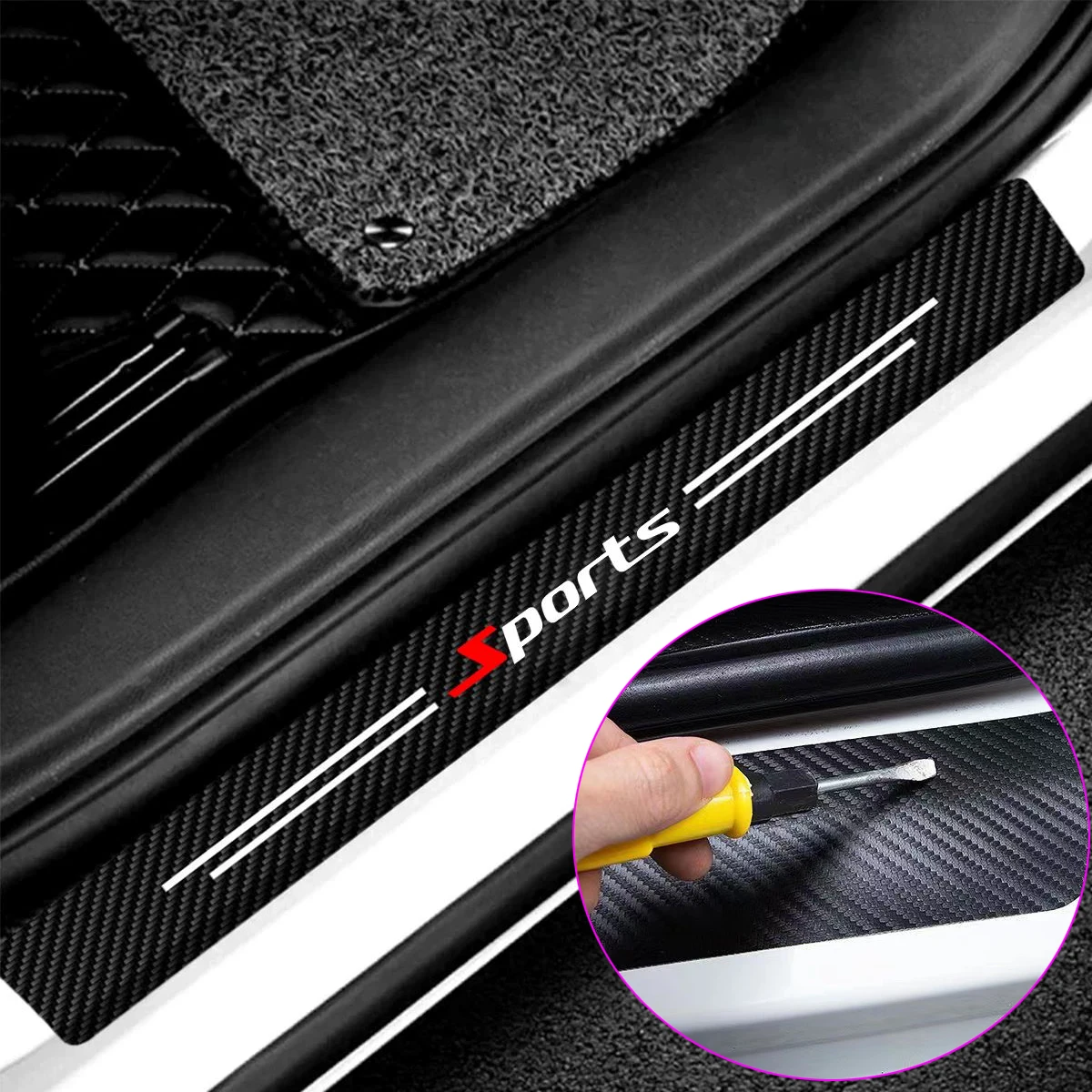 Carbon Fibre Car Door Sill Protective Strip Set - Sport Styling & Anti-Collision Decor