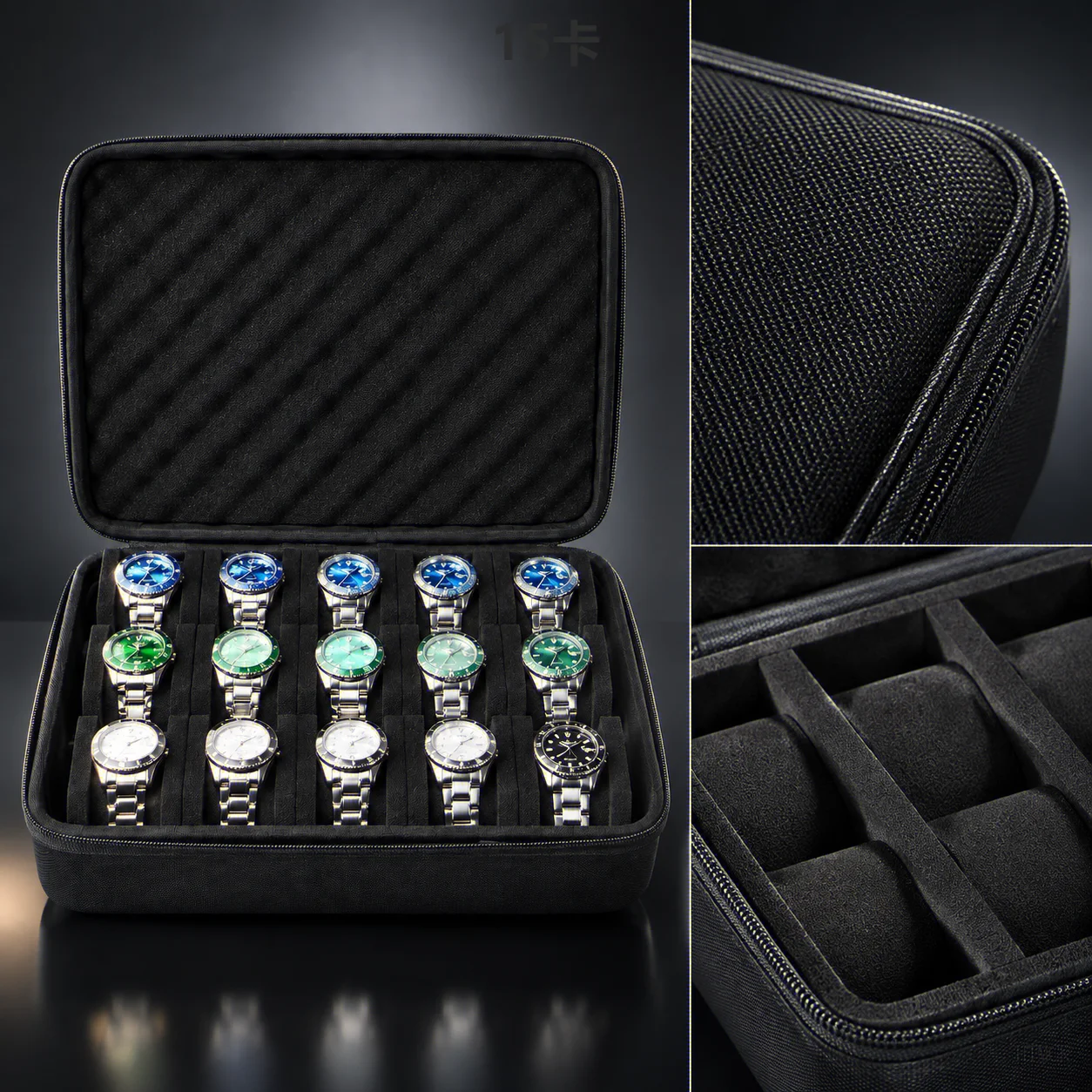 Htmck 15-Slot Pressure Proof Watch Storage Box, Portable Travel - Image 3