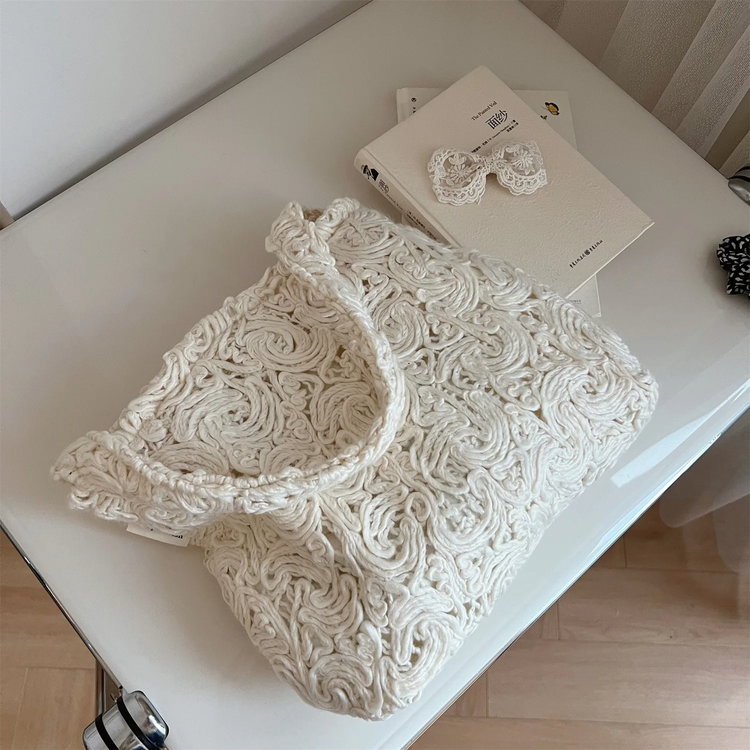 Women's Wool Knitting Chunky Wool Knitting Handbag Tote Weaving Shopping Bags Fashion Winter Crossbody Soft Large Shoulder Bag