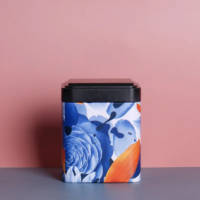 Tea Tin Box Tea Canister Kitchen Storage Container Jar Square Can Candy Iron Canister Vintage