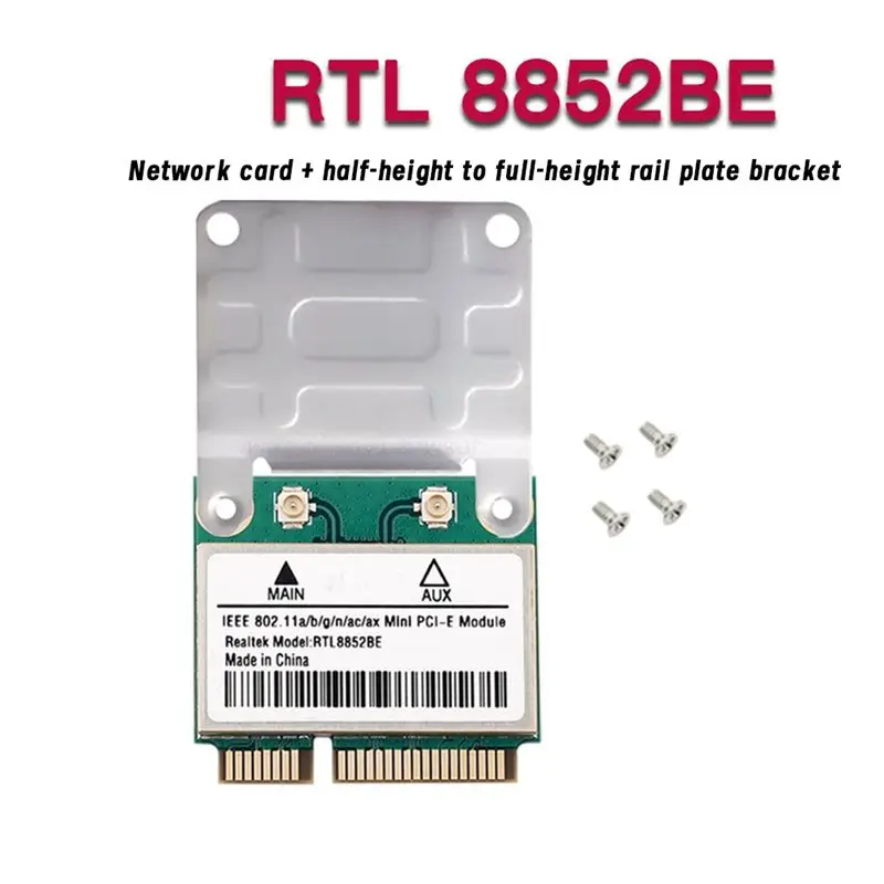AX1800 Wifi 6 네트워크 카드 RTL8852BE 미니 PCI-E 듀얼 밴드 2.4G/5Ghz 어댑터(Windows 10/11용 BT 5.2 브래킷 포함)