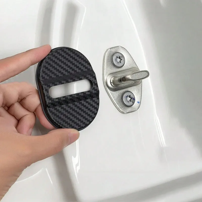 4PCS Carbon Fiber Car Door Lock Cover Protector - Universal Self