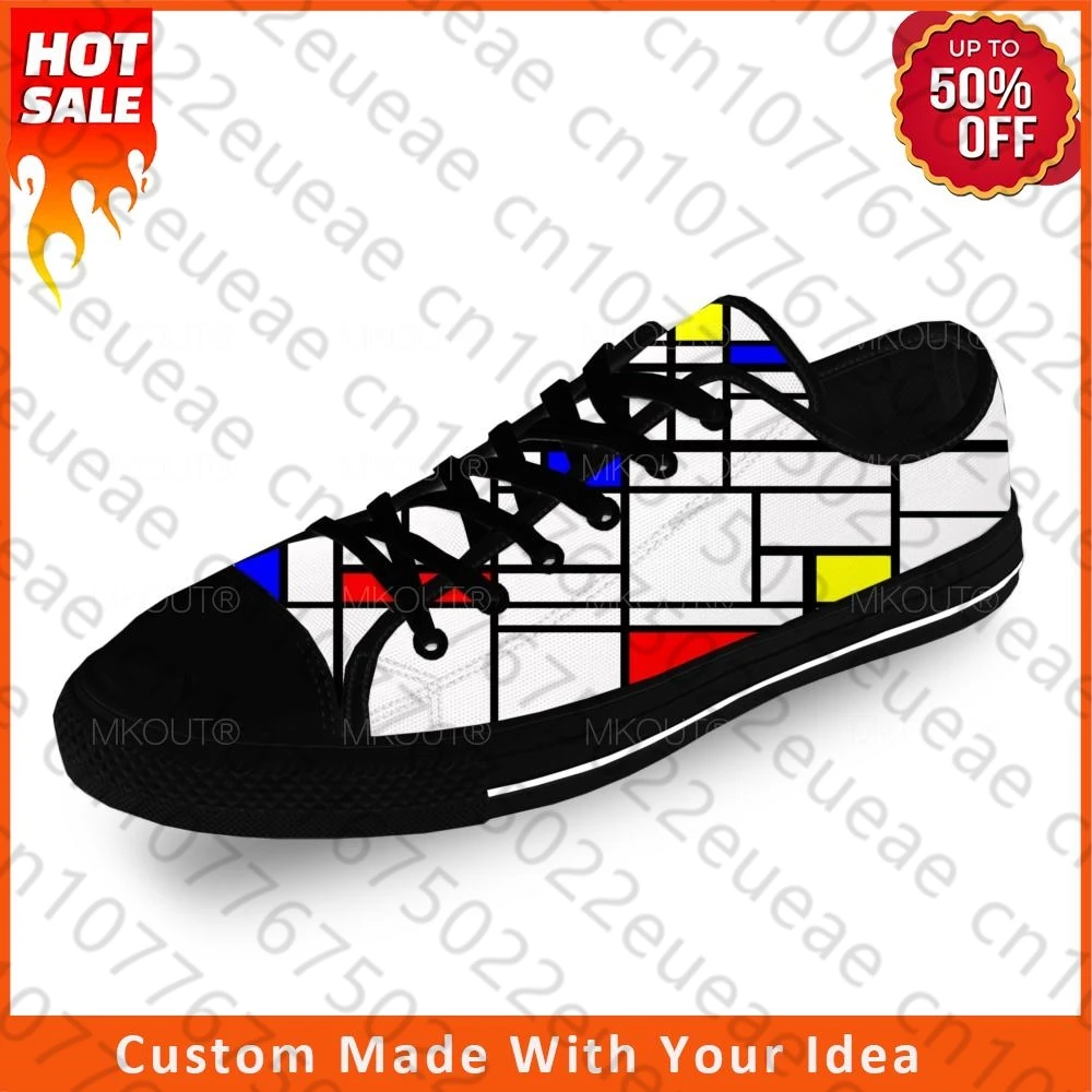 

Холщовые кроссовки Mondrian с абстрактным рисунком, повседневная ткань, Модные низкие кеды с 3D принтом, легкие дышащие, для мужчин и женщин