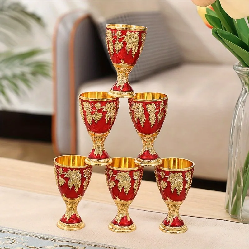 Vintage Metal Embossed Wine Cup 1Pcs Creative Wine Cup Home Decor Glass for Party
