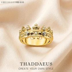 Elegant Gold Crown Ring - European Style Fine Jewelry for Women in Pure 925 Sterling Silver
