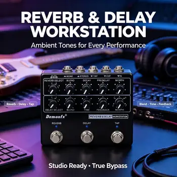 Pedale a doppio effetto Demonfx Reverb e Delay Workstation Stereo Digitale con Tap Tempo e Controllo EXP per Chitarra Elettrica e Basso