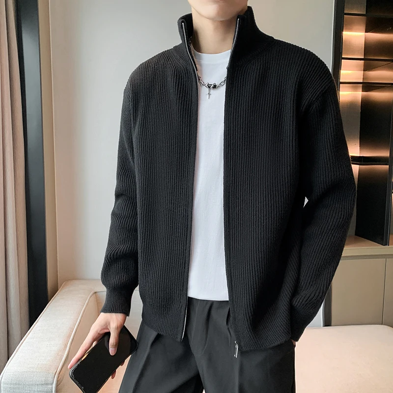 Cashmere Cotton Blend Cardigan Men Sweater Jacket Autumn Winter Daily Casual Single Breasted Mockneck Knitted Cardigans A97
