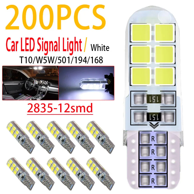 

200 шт./лот Оптовая Продажа T10 Led 12smd 2835 w5w 194 168 501 автомобильный сигнал габаритный свет лампа багажника номерной знак лампы Белый Ледяной Синий