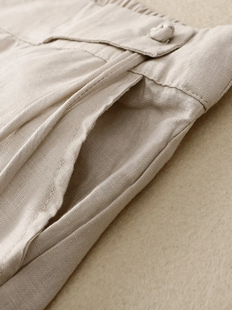 Women Casual Wide Leg Pants New Arrival 2023 Spring Vintage Style Solid Color Loose Cotton Linen Female Ankle-length Pants B2358