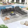 7 Pieces Outdoor Patio Furniture Set, Wicker Outdoor Sectional Conversation Couch Set with Adjustable Backrest Sofa 2