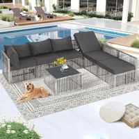 7 Pieces Outdoor Patio Furniture Set, Wicker Outdoor Sectional Conversation Couch Set with Adjustable Backrest Sofa 2