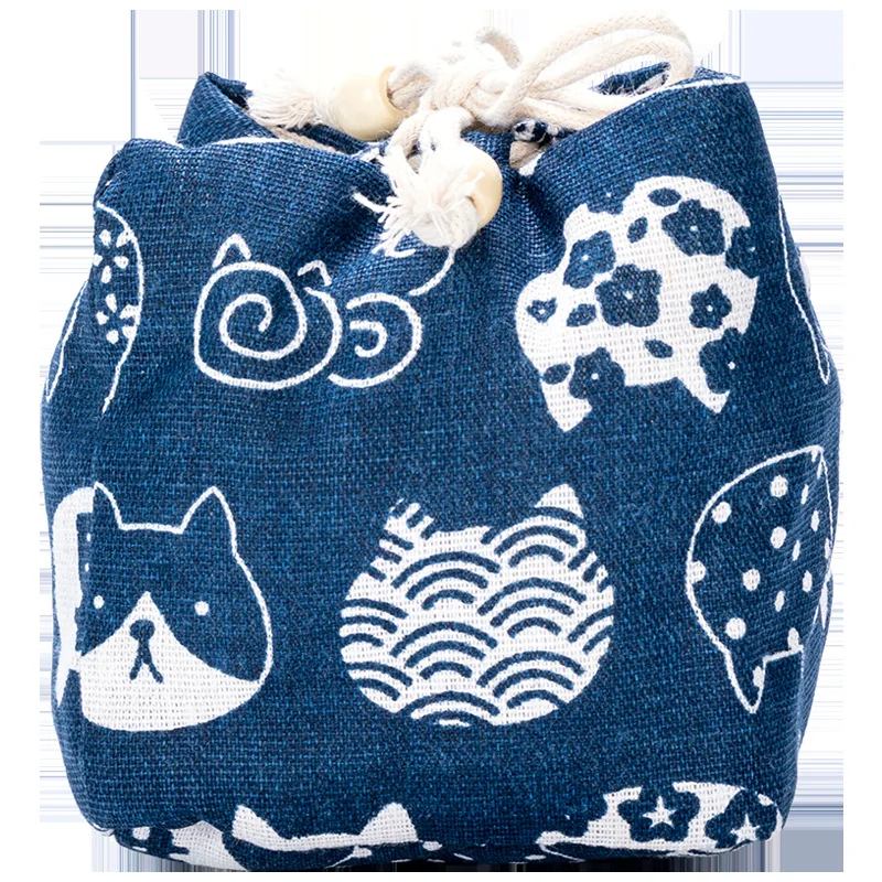 Japanese Art Printed Cotton Hemp Tea Cup Storage Bag Teaware Storage Cloth Bag Single Cup Travel Teacup Bundle Pocket ZC359