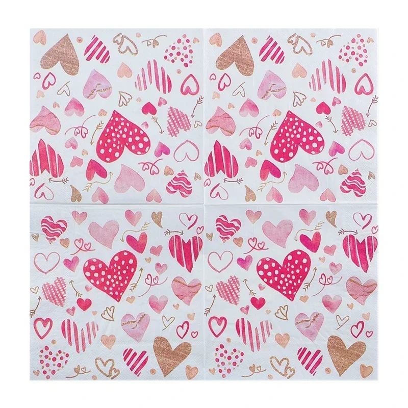 Heart Printed Napkins Hotel Restaurant Wedding Pink Love Square Mouth Cloth Valentine's Coloured Paper Towels Party Decorations