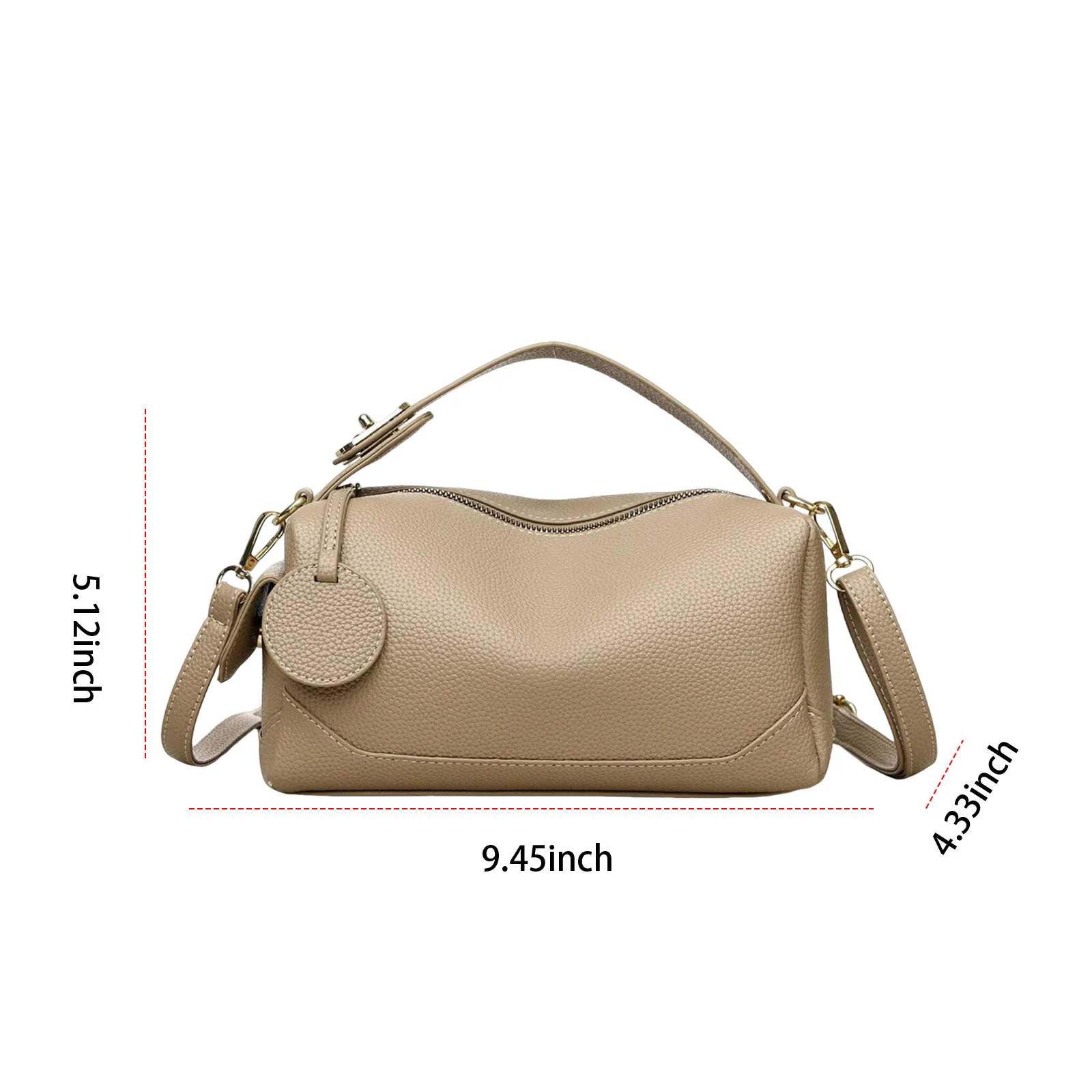 Women Girls PU Leather Solid Color Shoulder Bag with Zipper Elegant Boston Crossbody Bag Top-Handle Bag for Outings Commuting