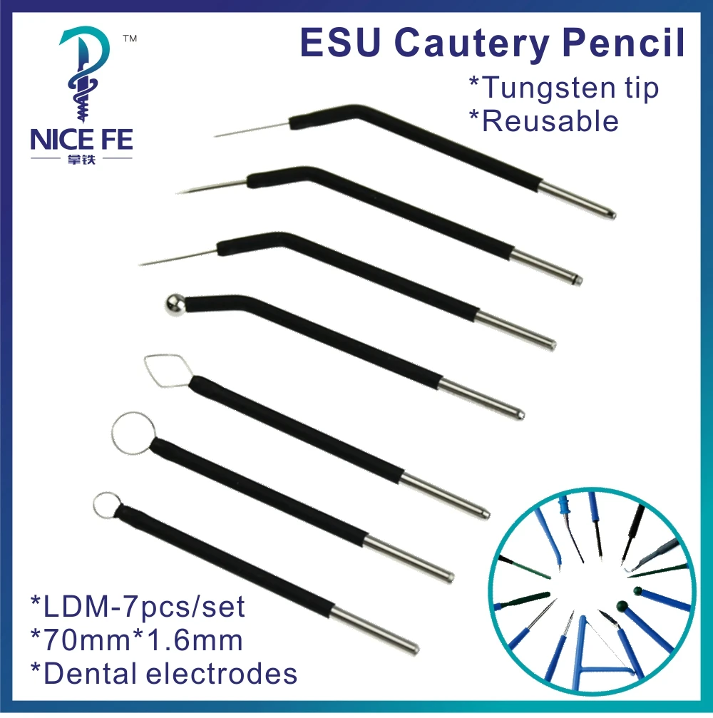 Wholesale 7PCS Set Dental Electrode ESU Pencil  Electrosurgery Unit Use for Dentists/Pet Therapy surgical instrument high frequency 400w electrosurgical unit bipolar electrosurgery unit