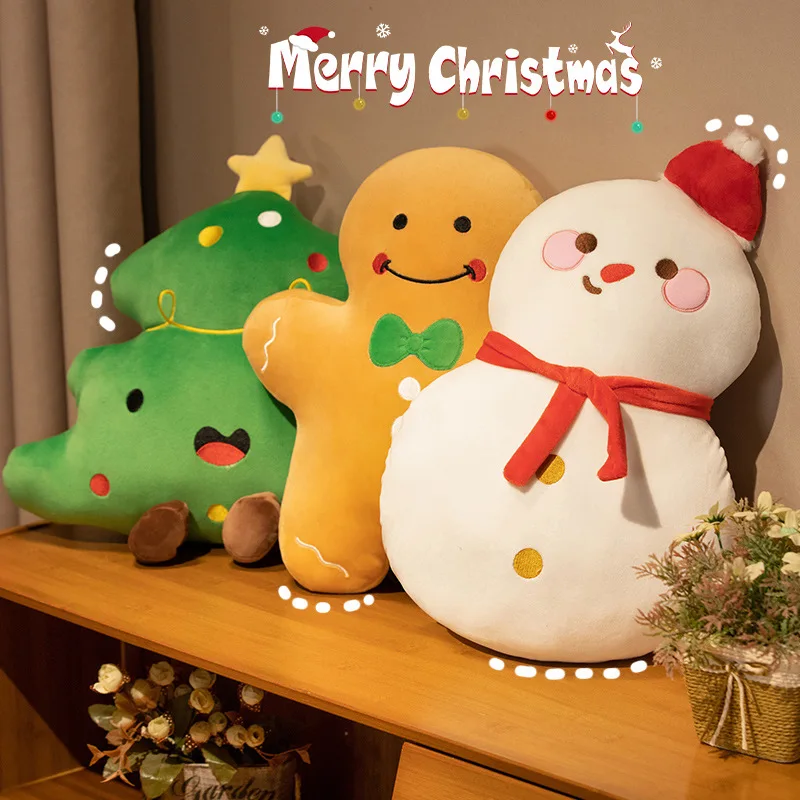 New Christmas Decor Cartoon Plush Christmas Tree Gingerbread Man Snowman Soft Stuffed Throw Pillow Cushion for Kids Xmas Gifts nice cartoon gingerbread man plush toys biscuit man stuffed soft cute pillow kawaii bear xmas birthday gift for kids baby