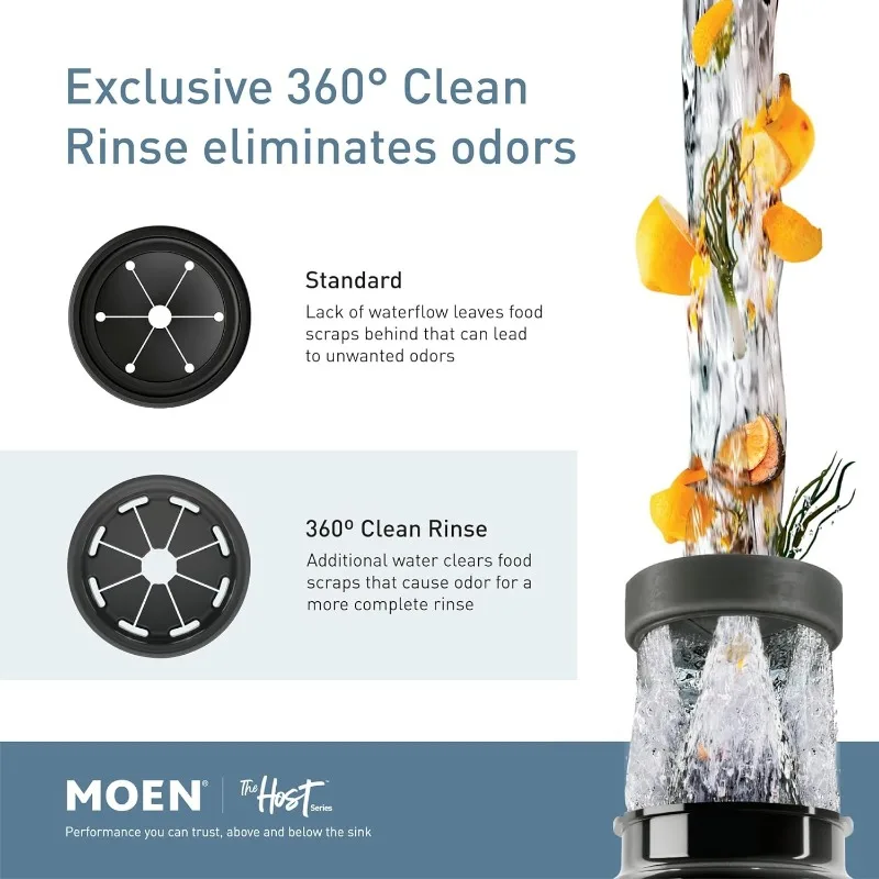 Moen Host Series 3/4 HP Continuous Feed Garbage Disposal with Sound Reduction for Kitchen Sink, Power Cord Included, GXS75C 4
