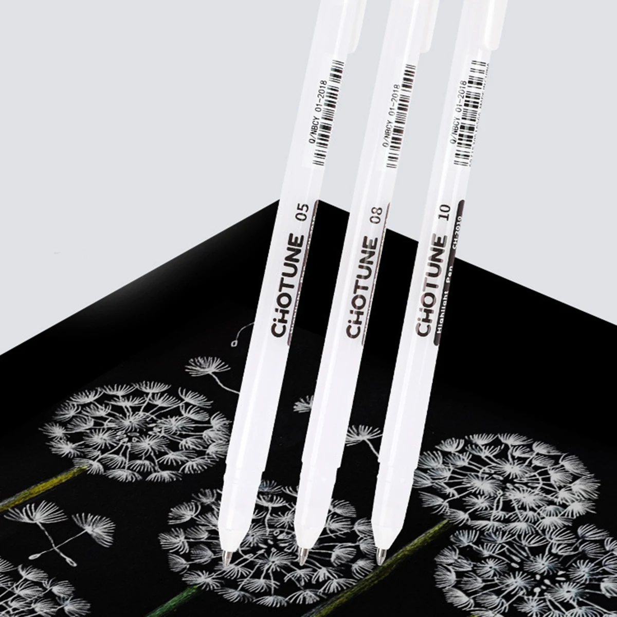 Classic White Ink Gel Pens for Journaling, Art, and Drawing - Assorted Tip Sizes - 3 Pack