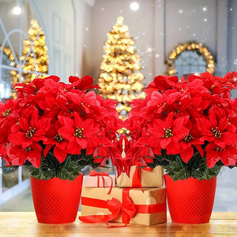 33 cm roter Weihnachtsblumenstrauß, Weihnachtsdekoration für Heimdekoration, Party, Vase, künstliche Blumen, Neujahr 2026 Ornament-Zubehör – Detail 3