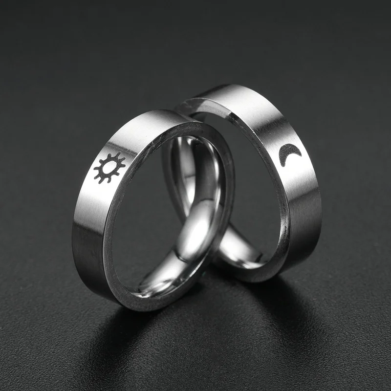 6mm Titanium Steel Couple Ring For Men Women Sun & Moon Fashion Jewelry Lover Gift Wedding Engagement Promise Ring Wholesale 2