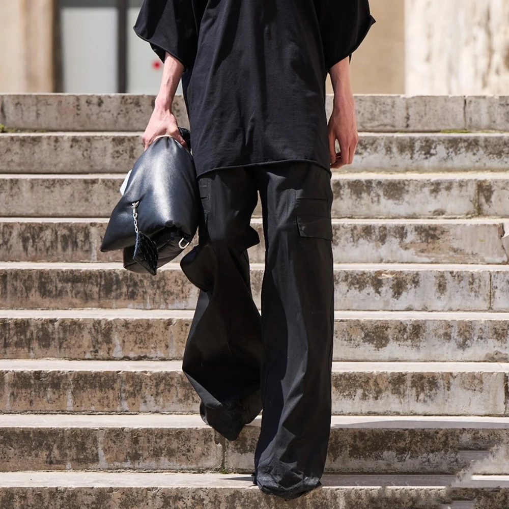 Wide Leg Pants Ro Style Wide Leg Drawstring Cargo Pants Unisex Straight Baggy Casual Overalls