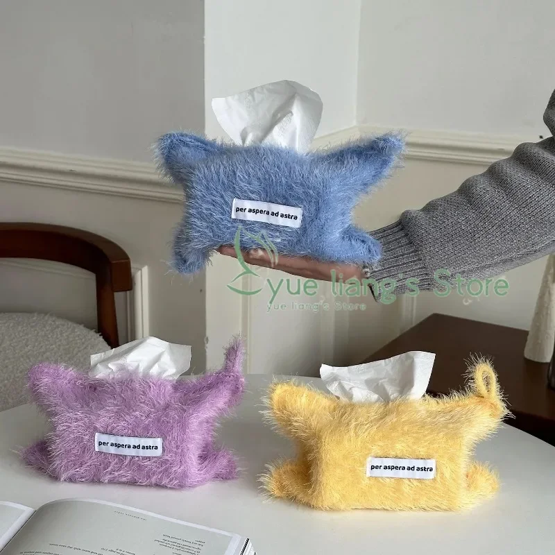 Nordic Style Hanging Plush Napkin Boxes Solid Color Issue Bag Thread Napkin Holder Tissue Bag Storage Napkins 2