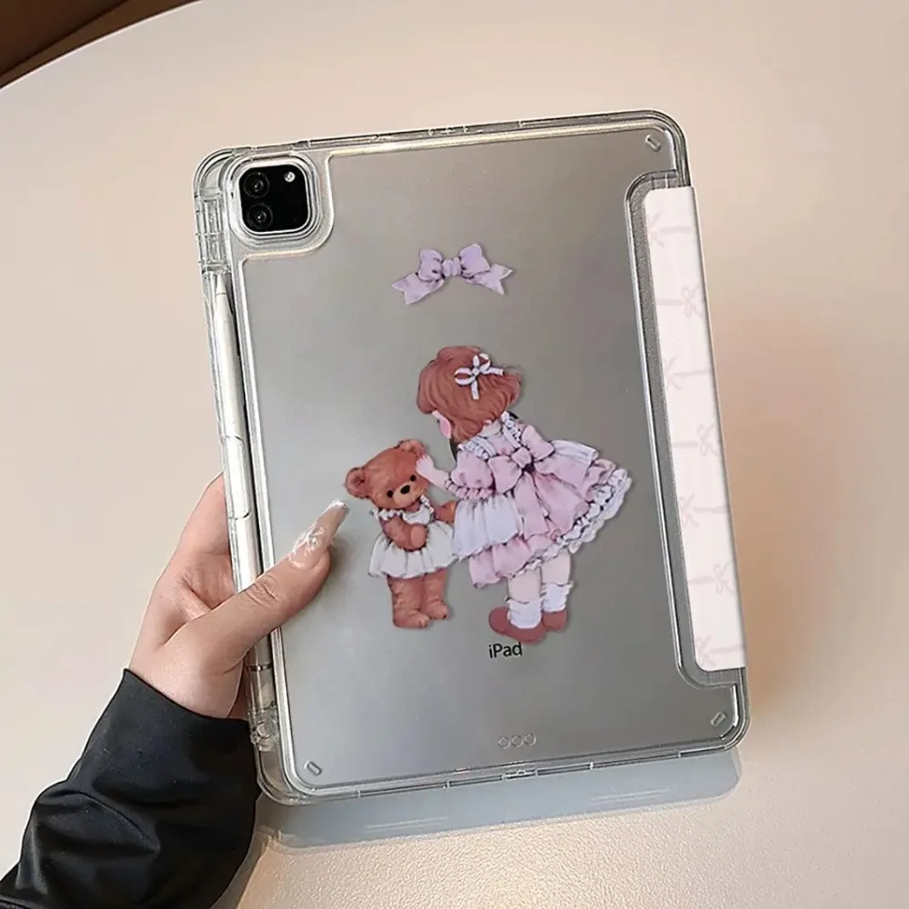 Cute Cartoon Girl Pink 3+Y-Fold Tablet Cover