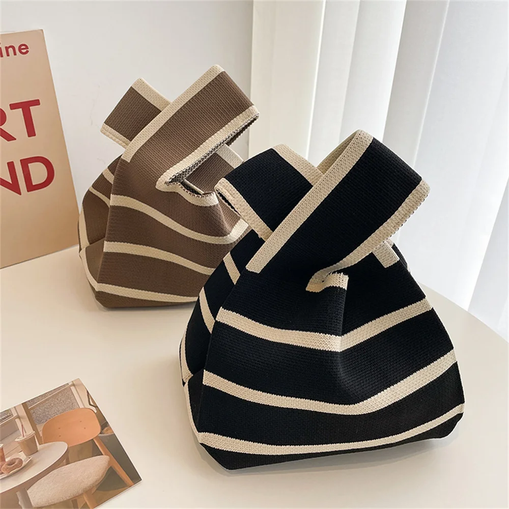 NewWideStripedHandmadeKnittedHandbagMinimalistKoreanWomenMini