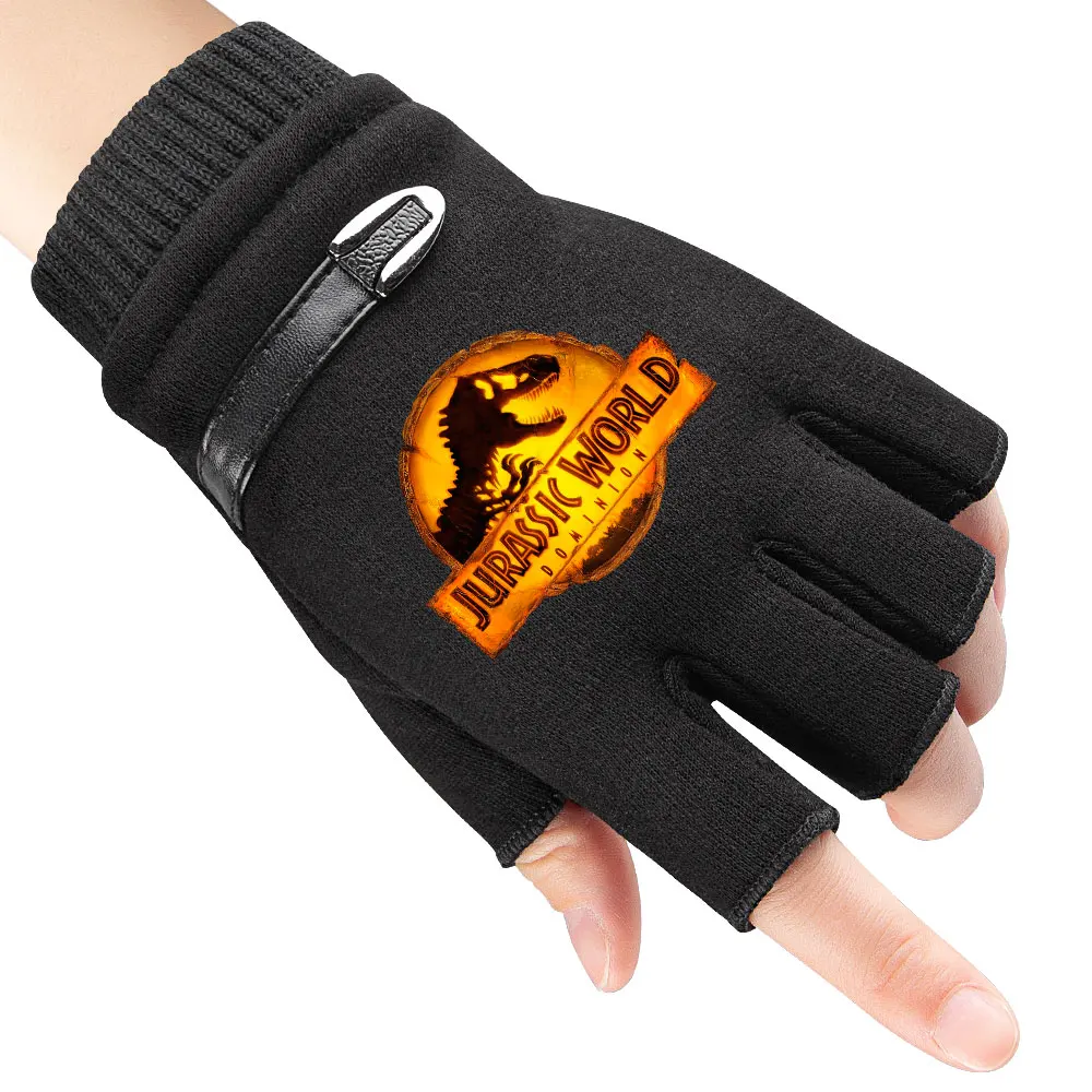 

Jurassic World Dominion Men Woman Kids Gloves Dinosaur Print Fingerless Gloves Warm Knitted Gloves Outdoor Men Bicycle Gloves