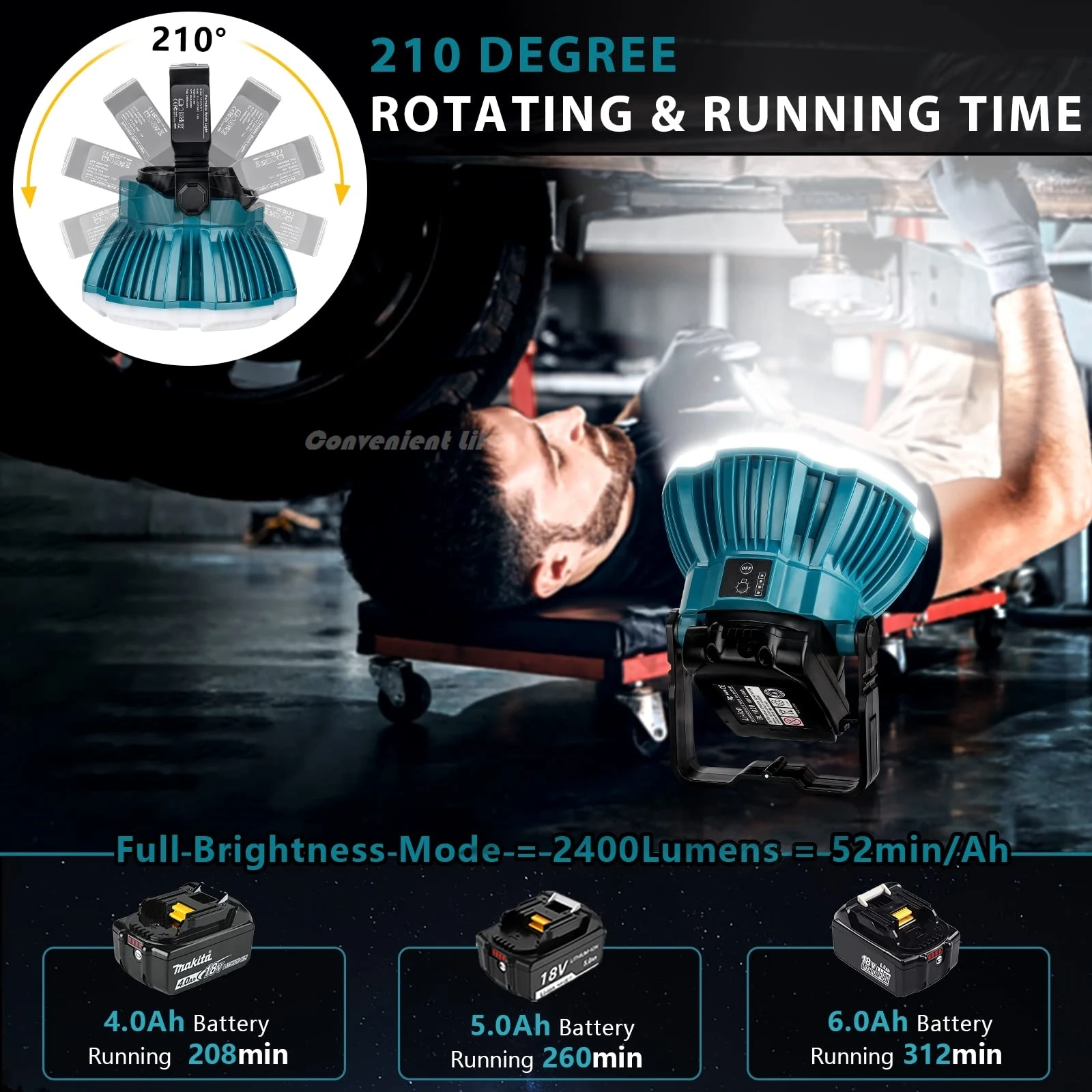 LED Camping Lantern for Makita 18V Li-ion Battery 24W 2400LM Work Light Portabl