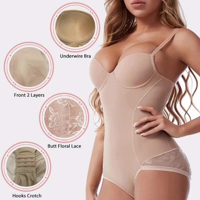 Women Bodysuit Seamless Thong Bottom Shaperwear Cup Compression