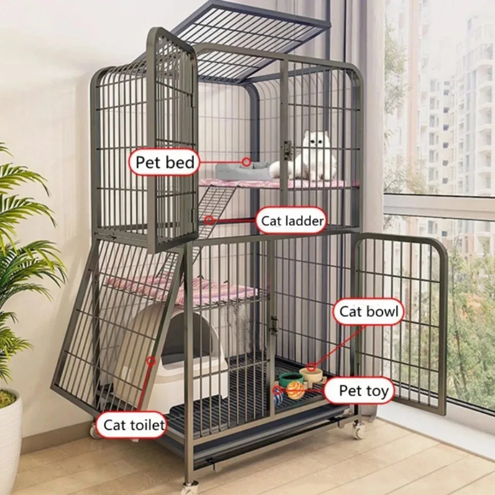 Stainless Steel Creative Pet Villa Duplex Luxury Cat House Toilet Large Space Free Activity Cat Dog Houses Pets Supplies
