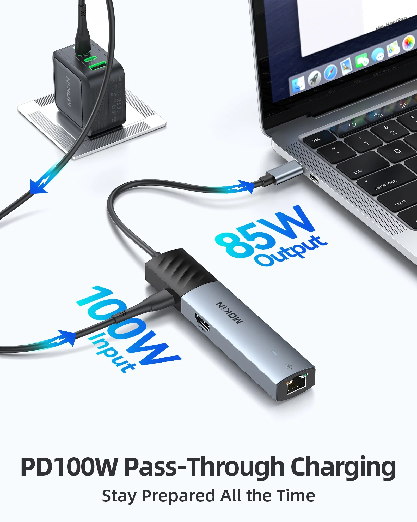 MOKiN USB Hub Docking Station Laptop Hub Adapter with 4K60Hz HDMI 10Gbps USB3.1 1000Mbps Ethernet 100W PD3.0 for Macbook Pro/Air 4