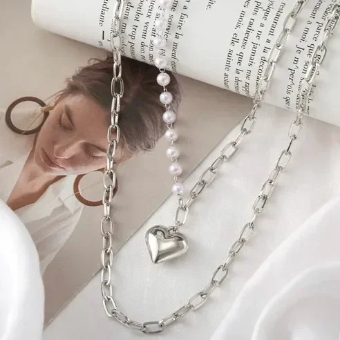 LATS مزدوجة الطبقات الحب القلب قلادة قلادة للنساء...