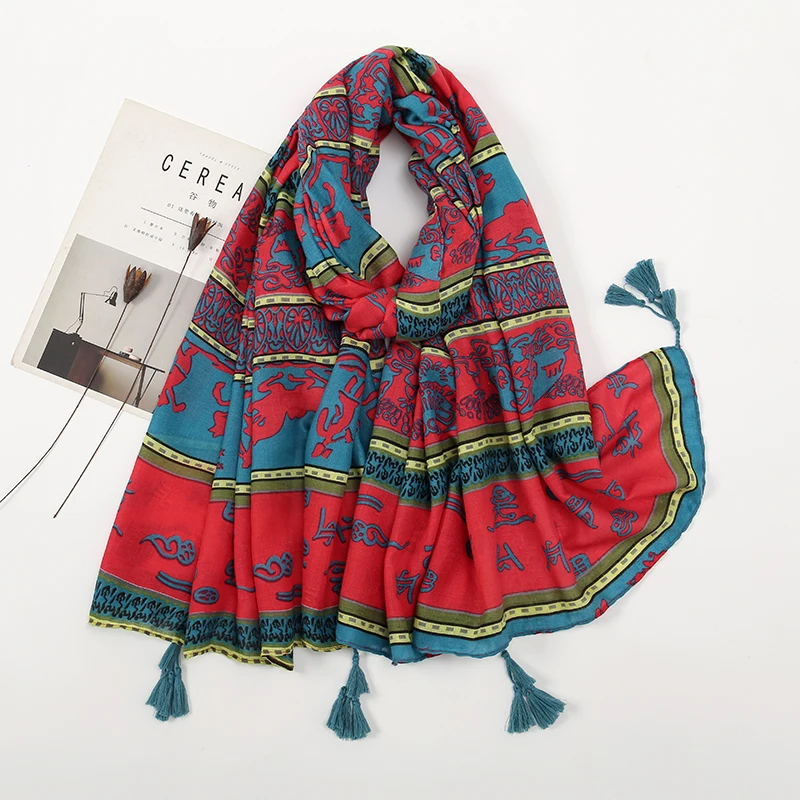 thumbnail image 1 of Bufanda tipo chal con borlas y diseño abstracto de cachemir para mujer, estilo retro, estilo pashmina, de alta calidad, con estampado floral, 1 of 4