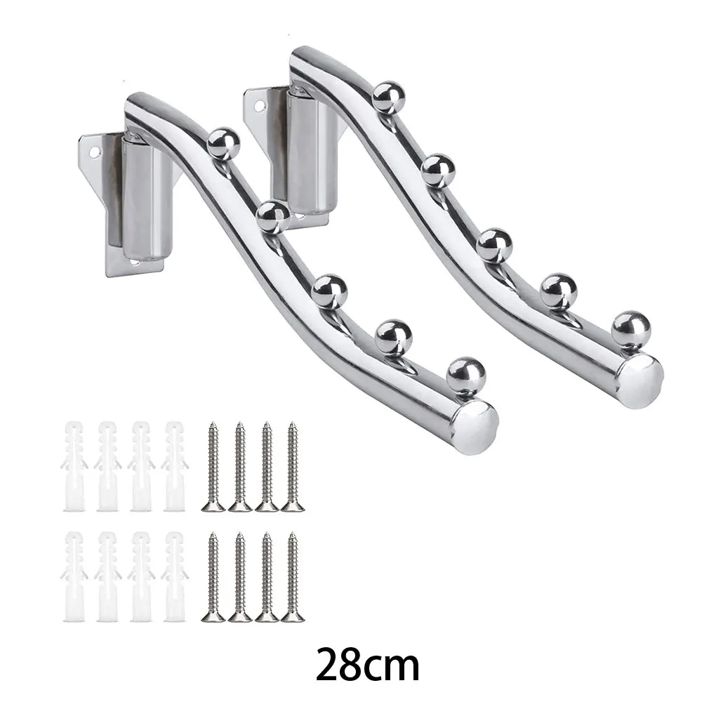 2pcs/set 180&deg;Foldable Wall Mounted Clothes Hanger Rack For Laundry Room Clothes Rail Wall Mounted